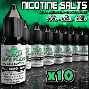 10x Nicotine Salt Shot 10ml - 18mg - 70vg
